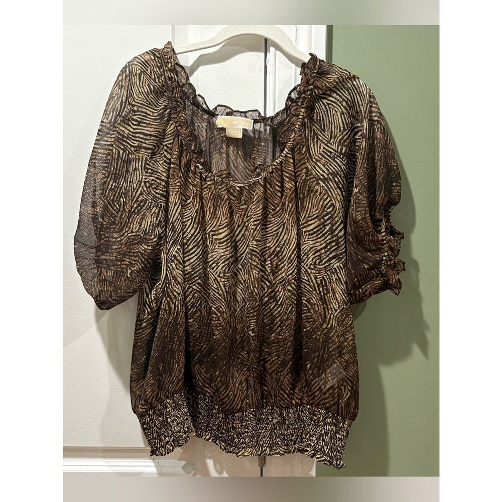 MICHAEL Michael Kors Brown Patterned Sheer Puff Sleeve Blouse